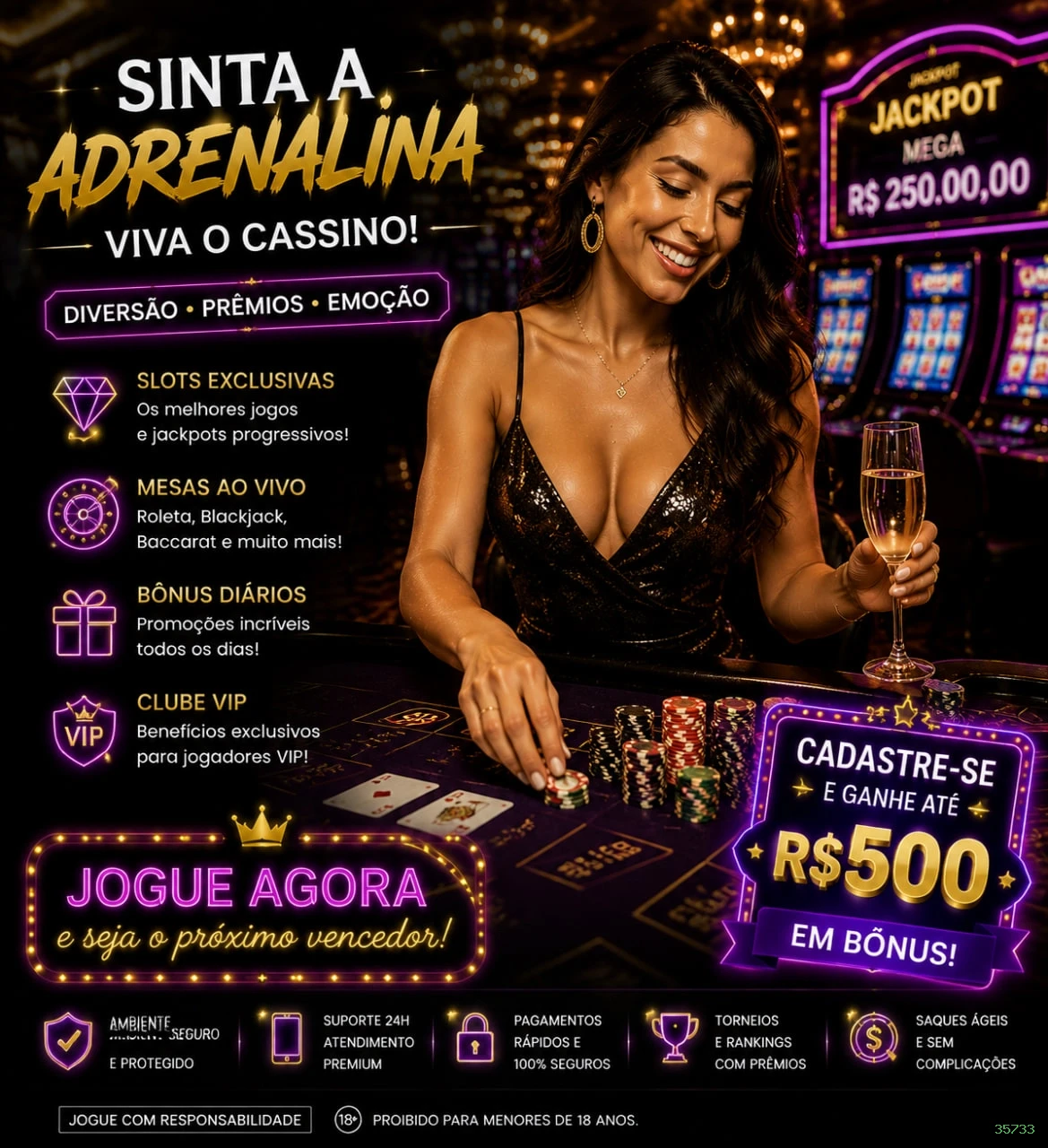 Imagem promocional da 35733 mostrando a plataforma e suas vantagens